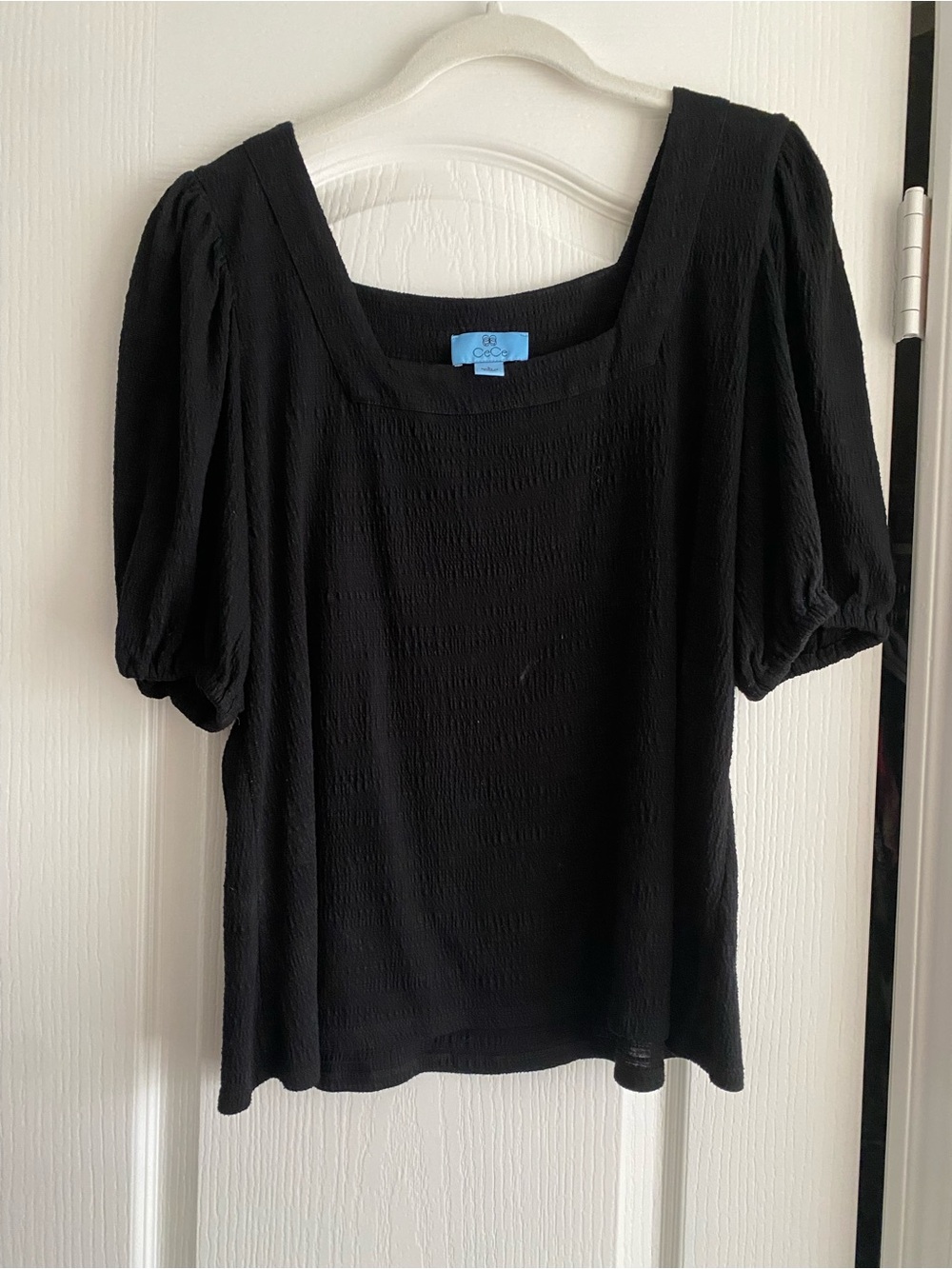 CeCe Black Square Neck Puff Sleeve Top